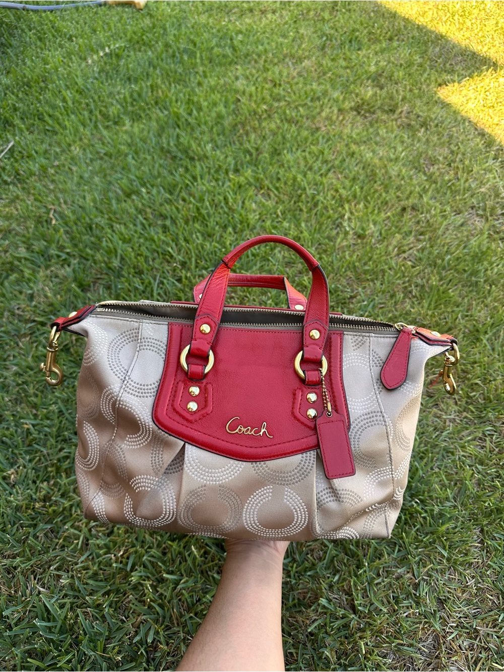 Vintage Coach Bags | Coach F20027 Red and Cream Shoulder Bag